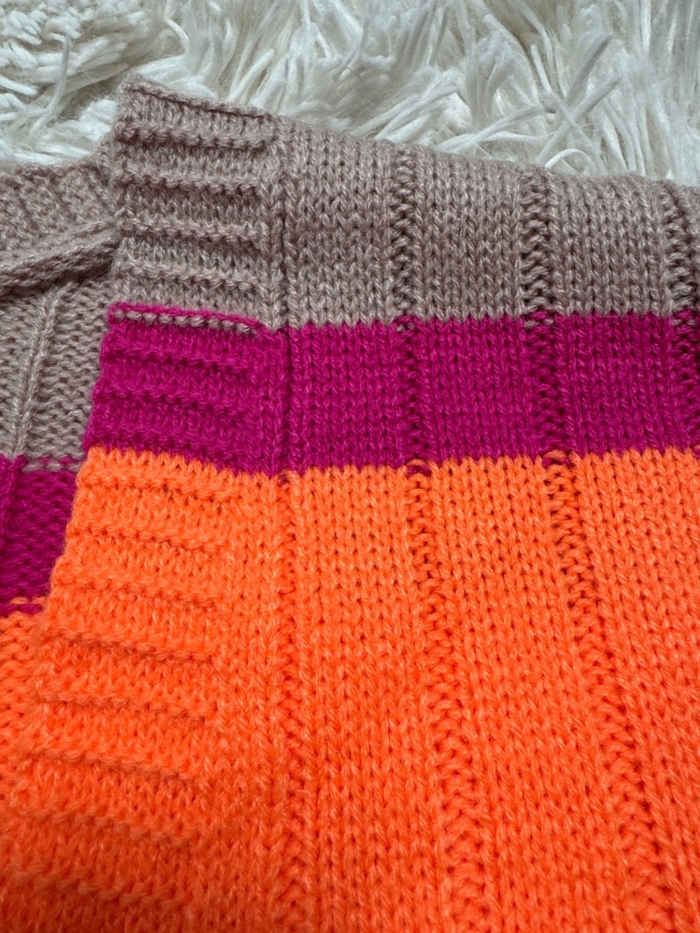 πHPπ Boutique NWOT Striped Knit Open Cardigan π Taupe Neon Orange & Magenta - Picture 9 of 13